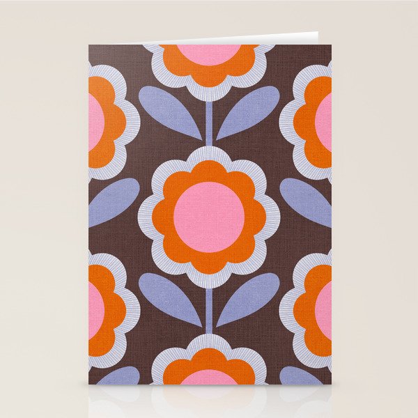 HELLO BOLD RETRO DAISY FLOWERS PATTERN IN BLOOM 3. BROWN Stationery Card Gallery Image 2