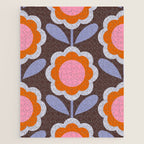 HELLO BOLD RETRO DAISY FLOWERS PATTERN IN BLOOM 3. BROWN Jigsaw Puzzle Gallery Image 1