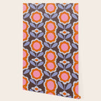 HELLO BOLD RETRO DAISY FLOWERS PATTERN IN BLOOM 3. BROWN Wallpaper Gallery Image 2