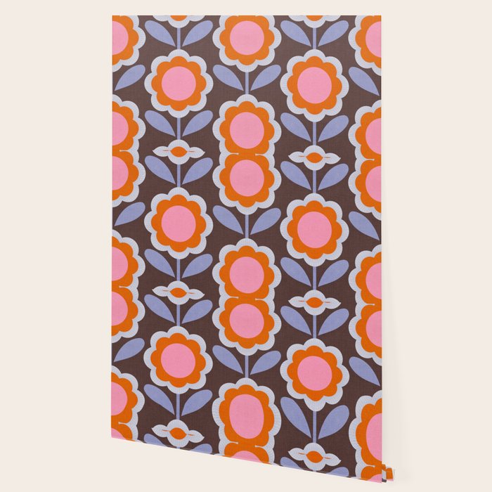 HELLO BOLD RETRO DAISY FLOWERS PATTERN IN BLOOM 3. BROWN Wallpaper Gallery Image 2