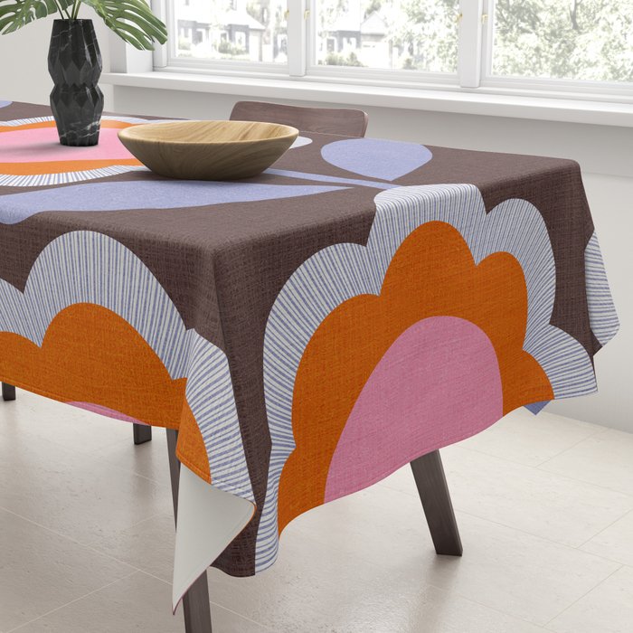 HELLO BOLD RETRO DAISY FLOWERS PATTERN IN BLOOM 3. BROWN Tablecloth Gallery Image 3