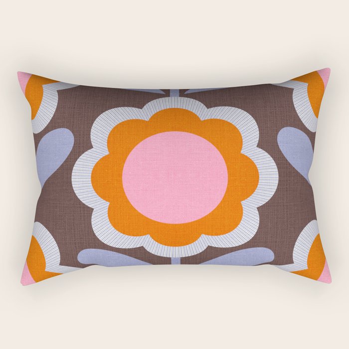 HELLO BOLD RETRO DAISY FLOWERS PATTERN IN BLOOM 3. BROWN Rectangular Pillow Gallery Image 2