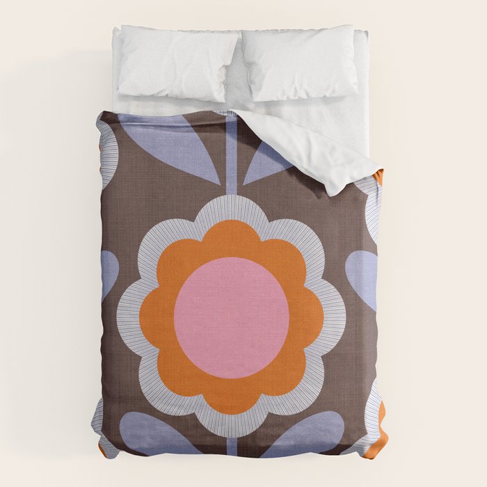HELLO BOLD RETRO DAISY FLOWERS PATTERN IN BLOOM 3. BROWN Duvet Cover Gallery Image 6