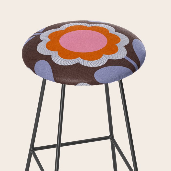 HELLO BOLD RETRO DAISY FLOWERS PATTERN IN BLOOM 3. BROWN Stool Gallery Image 2