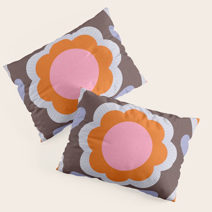 HELLO BOLD RETRO DAISY FLOWERS PATTERN IN BLOOM 3. BROWN Pillow Sham Gallery Image 1