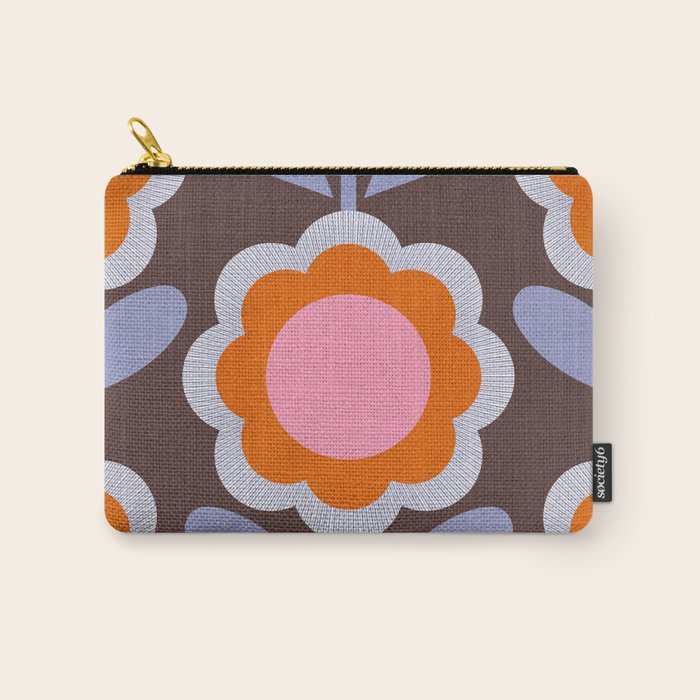 HELLO BOLD RETRO DAISY FLOWERS PATTERN IN BLOOM 3. BROWN Carry All Pouch Gallery Image 1