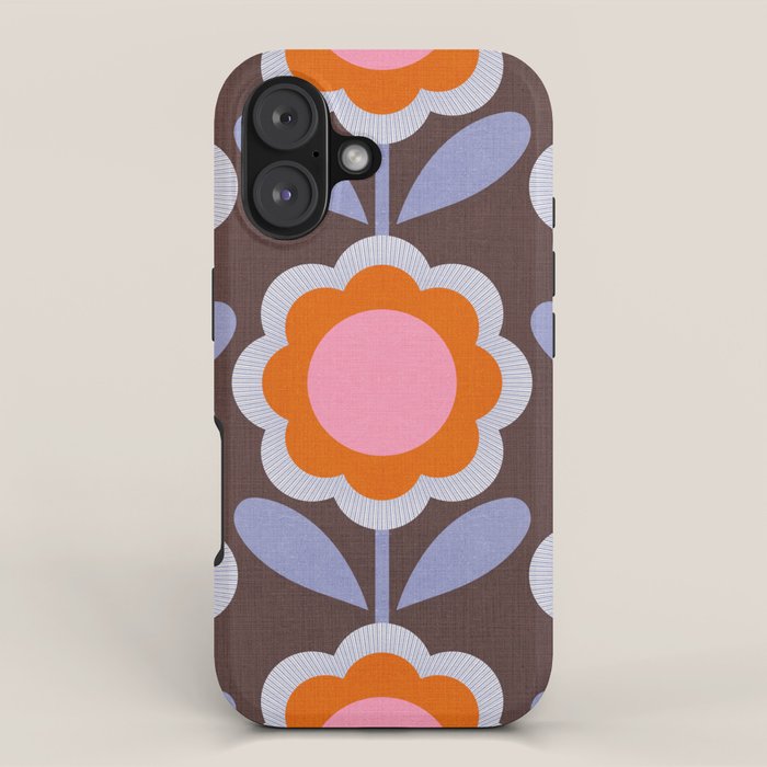 HELLO BOLD RETRO DAISY FLOWERS PATTERN IN BLOOM 3. BROWN iPhone Case Gallery Image 1