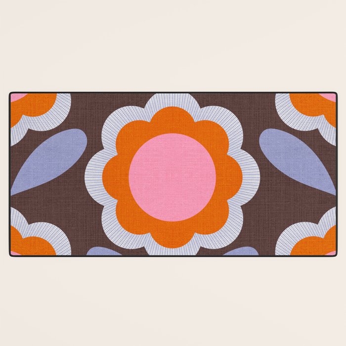 HELLO BOLD RETRO DAISY FLOWERS PATTERN IN BLOOM 3. BROWN Desk Mat Gallery Image 3
