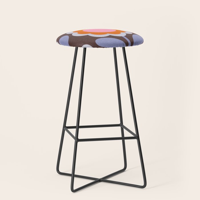 HELLO BOLD RETRO DAISY FLOWERS PATTERN IN BLOOM 3. BROWN Stool Gallery Image 1