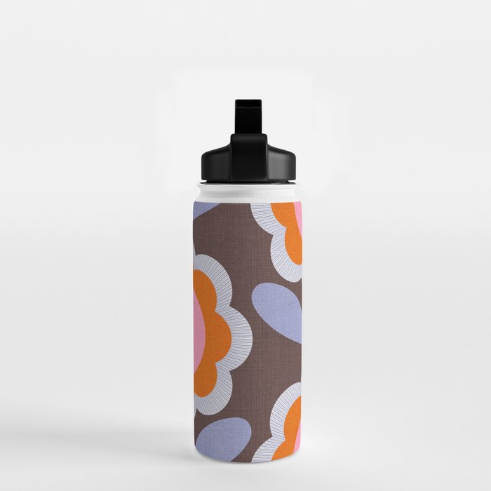 HELLO BOLD RETRO DAISY FLOWERS PATTERN IN BLOOM 3. BROWN Water Bottle Gallery Image 2