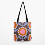 HELLO BOLD RETRO DAISY FLOWERS PATTERN IN BLOOM 3. BROWN Tote Bag Gallery Image 2