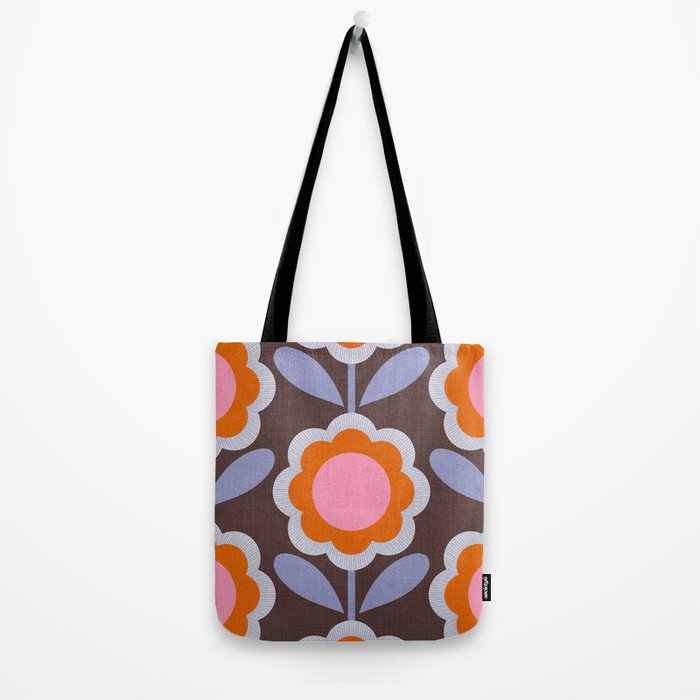HELLO BOLD RETRO DAISY FLOWERS PATTERN IN BLOOM 3. BROWN Tote Bag Gallery Image 2