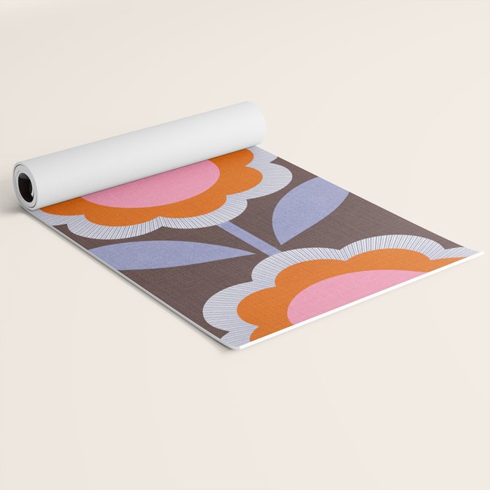 HELLO BOLD RETRO DAISY FLOWERS PATTERN IN BLOOM 3. BROWN Yoga Mat Gallery Image 2