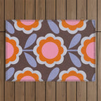 HELLO BOLD RETRO DAISY FLOWERS PATTERN IN BLOOM 3. BROWN Outdoor Rug Gallery Image 1