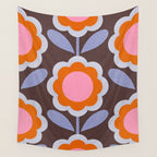 HELLO BOLD RETRO DAISY FLOWERS PATTERN IN BLOOM 3. BROWN Wall Tapestry Gallery Image 4