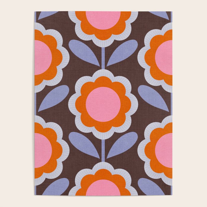 HELLO BOLD RETRO DAISY FLOWERS PATTERN IN BLOOM 3. BROWN Poster Gallery Image 4
