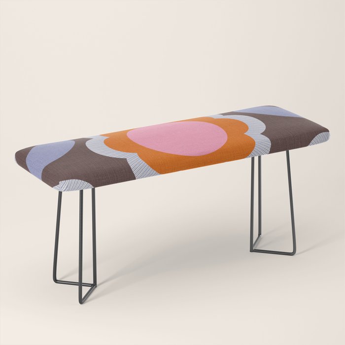 HELLO BOLD RETRO DAISY FLOWERS PATTERN IN BLOOM 3. BROWN Bench Gallery Image 1