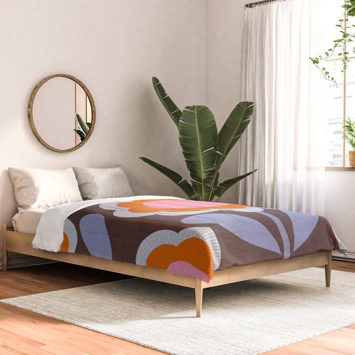 HELLO BOLD RETRO DAISY FLOWERS PATTERN IN BLOOM 3. BROWN Comforter Gallery Image 2