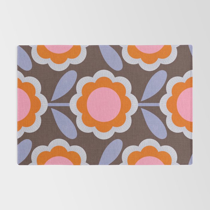 HELLO BOLD RETRO DAISY FLOWERS PATTERN IN BLOOM 3. BROWN Rug Gallery Image 2