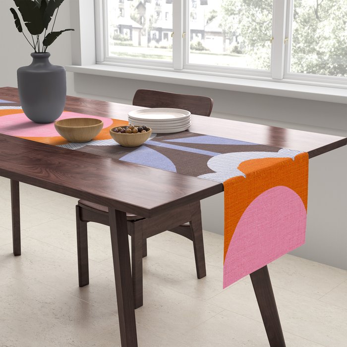 HELLO BOLD RETRO DAISY FLOWERS PATTERN IN BLOOM 3. BROWN Table Runner Gallery Image 2