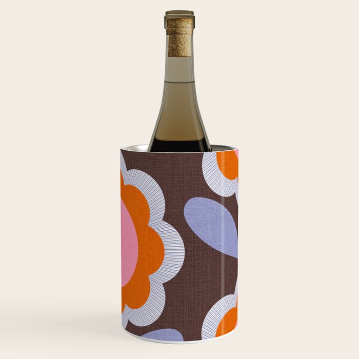 HELLO BOLD RETRO DAISY FLOWERS PATTERN IN BLOOM 3. BROWN Wine Chiller Gallery Image 3
