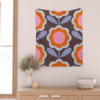 HELLO BOLD RETRO DAISY FLOWERS PATTERN IN BLOOM 3. BROWN Wall Tapestry Gallery Image 2