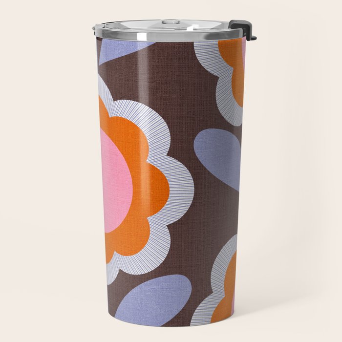 HELLO BOLD RETRO DAISY FLOWERS PATTERN IN BLOOM 3. BROWN Travel Mug Gallery Image 2