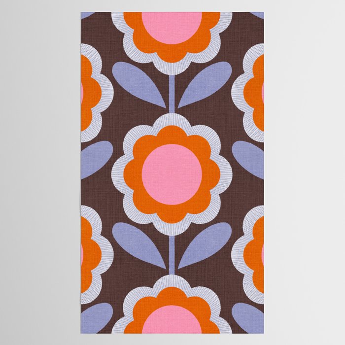 HELLO BOLD RETRO DAISY FLOWERS PATTERN IN BLOOM 3. BROWN Tablecloth Gallery Image 2