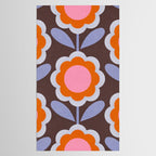 HELLO BOLD RETRO DAISY FLOWERS PATTERN IN BLOOM 3. BROWN Tablecloth Gallery Image 2