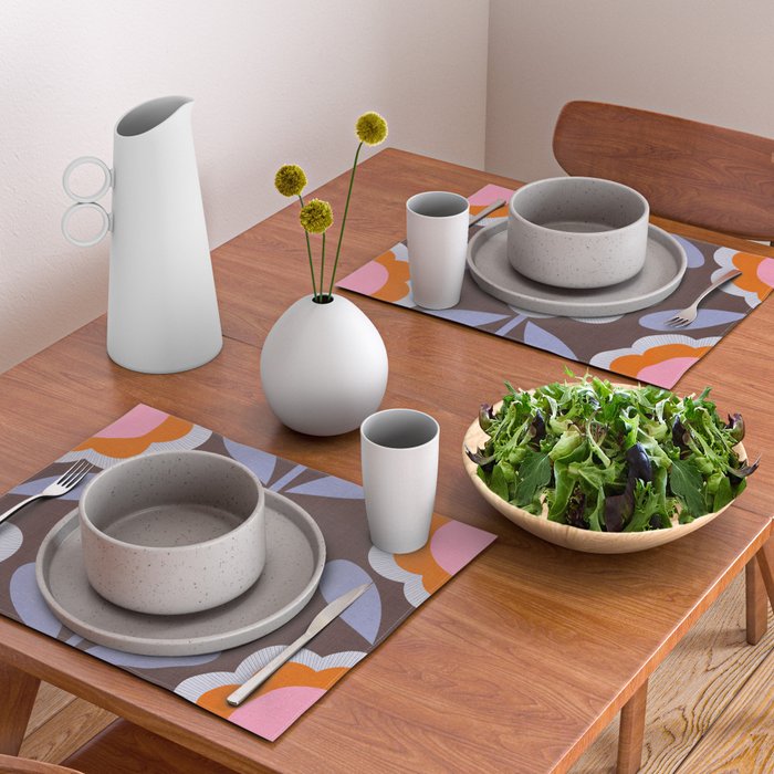 HELLO BOLD RETRO DAISY FLOWERS PATTERN IN BLOOM 3. BROWN Placemat Gallery Image 2