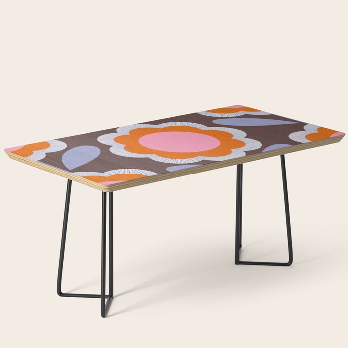 HELLO BOLD RETRO DAISY FLOWERS PATTERN IN BLOOM 3. BROWN Coffee Table Gallery Image 1