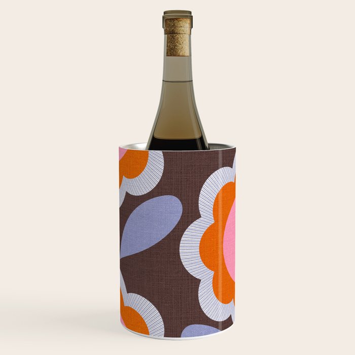 HELLO BOLD RETRO DAISY FLOWERS PATTERN IN BLOOM 3. BROWN Wine Chiller Gallery Image 2