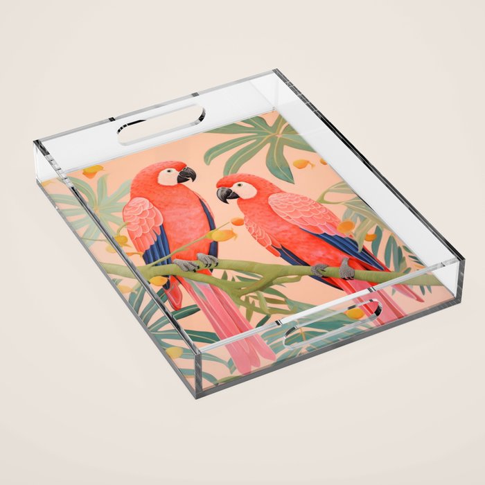 Pastel Parrot Pair Acrylic Tray Gallery Image 1