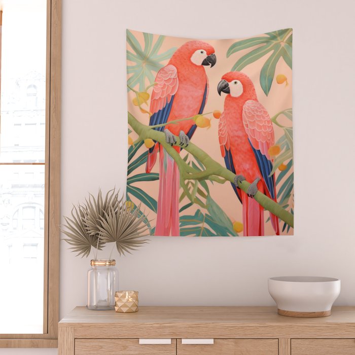 Pastel Parrot Pair Wall Tapestry Gallery Image 2