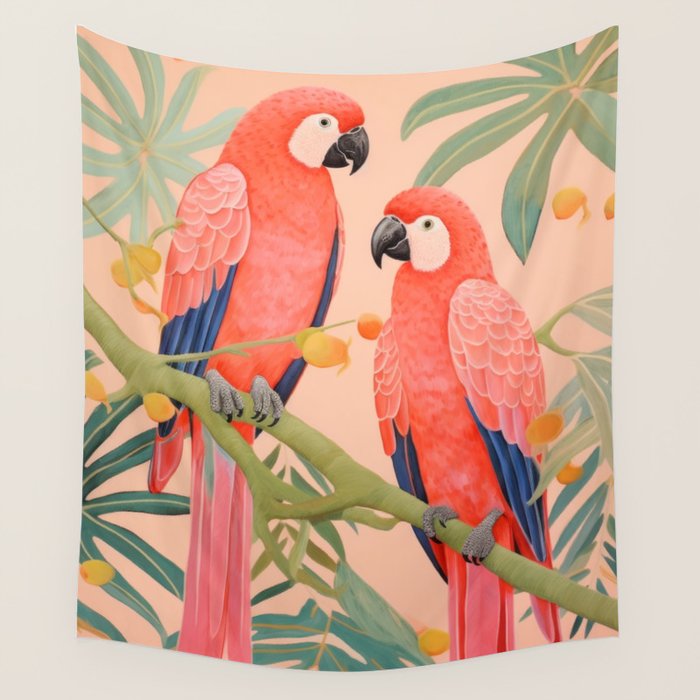 Pastel Parrot Pair Wall Tapestry Gallery Image 1