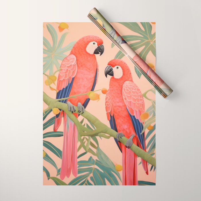Pastel Parrot Pair Wrapping Paper Gallery Image 1