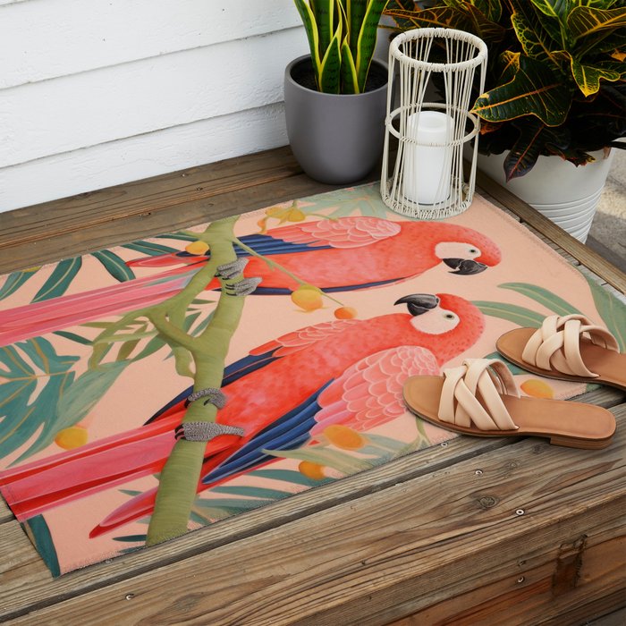 Pastel Parrot Pair Outdoor Rug Gallery Image 2
