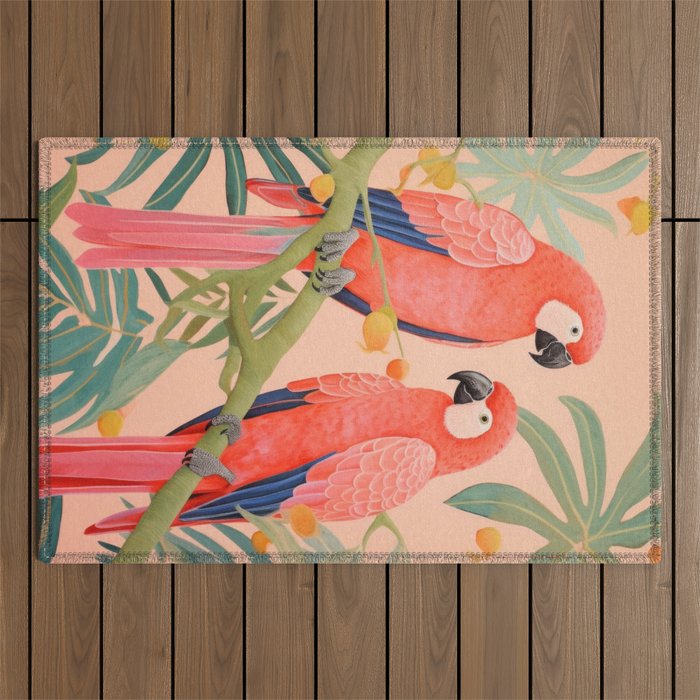 Pastel Parrot Pair Outdoor Rug Gallery Image 1