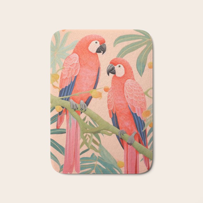 Pastel Parrot Pair Bath Mat Gallery Image 1