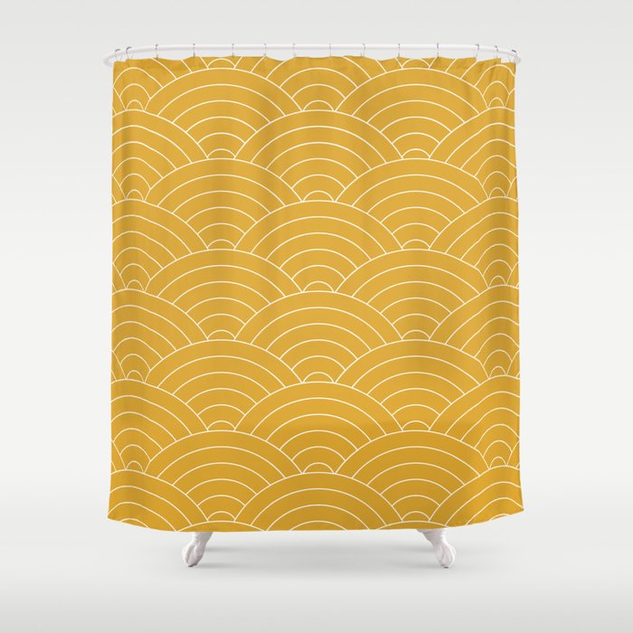 Waves (Mustard Yellow) Shower Curtain Gallery Image 1