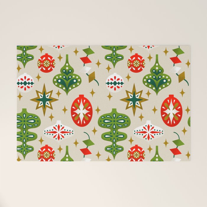Vintage Christmas Ornaments Pattern Welcome Mat Gallery Image 1