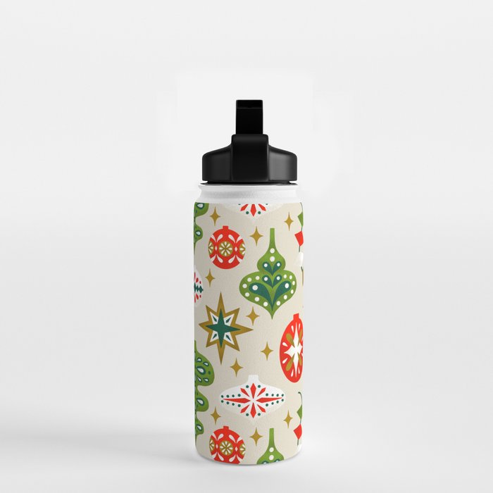 Vintage Christmas Ornaments Pattern Water Bottle Gallery Image 2