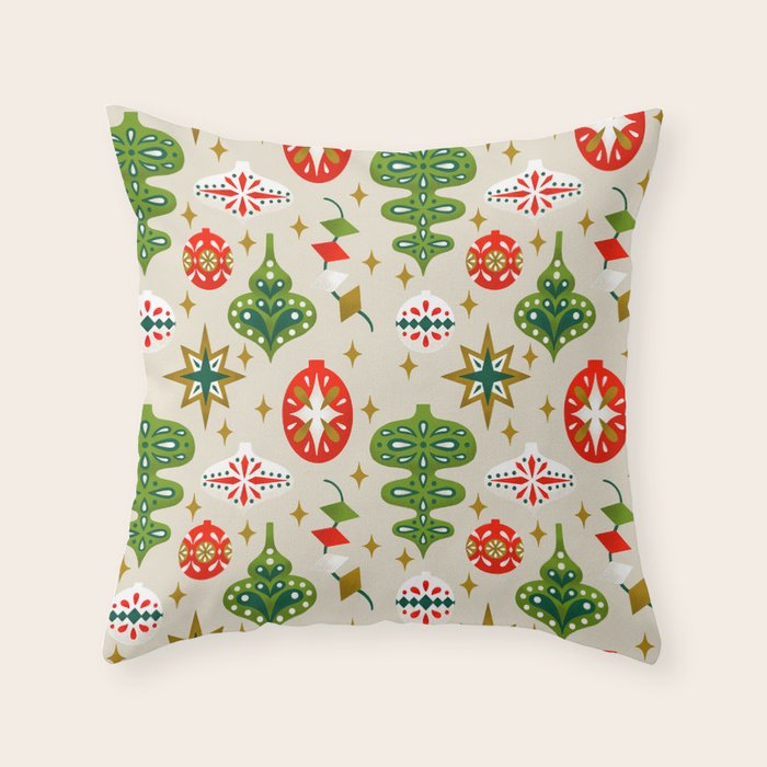 Vintage Christmas Ornaments Pattern Throw Pillow Gallery Image 1