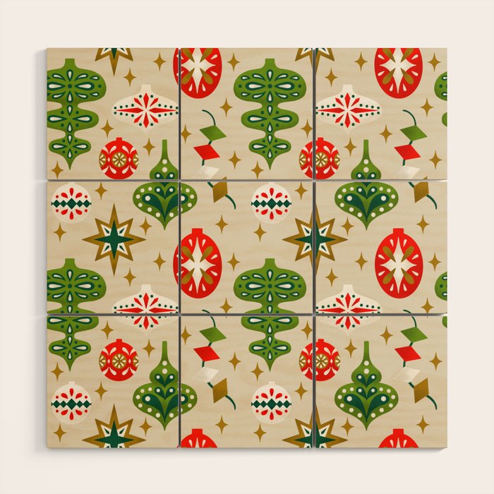 Vintage Christmas Ornaments Pattern Wood Wall Art Gallery Image 1