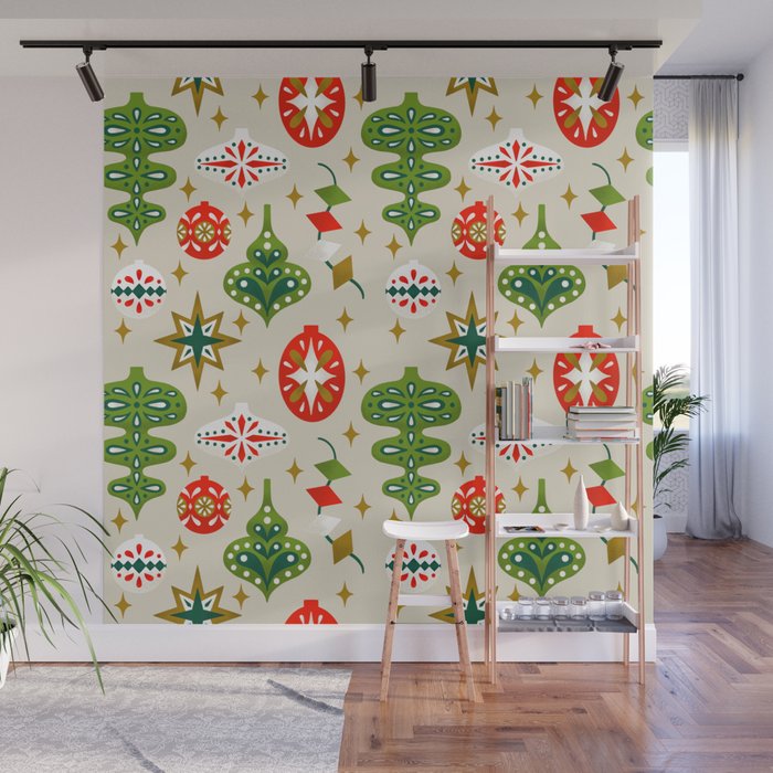Vintage Christmas Ornaments Pattern Wall Mural Gallery Image 1