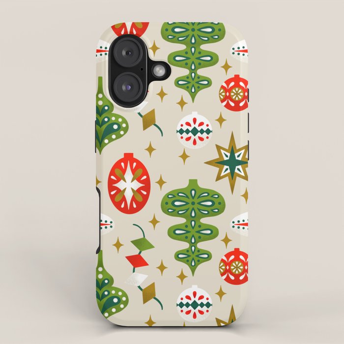 Vintage Christmas Ornaments Pattern iPhone Case Gallery Image 1