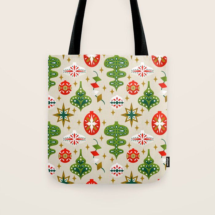 Vintage Christmas Ornaments Pattern Tote Bag Gallery Image 1
