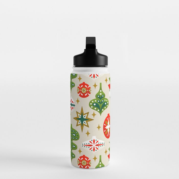 Vintage Christmas Ornaments Pattern Water Bottle Gallery Image 3