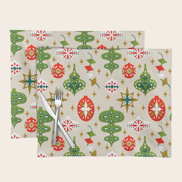 Vintage Christmas Ornaments Pattern Placemat Gallery Image 1