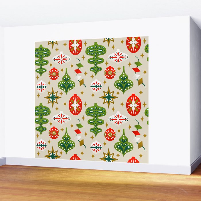 Vintage Christmas Ornaments Pattern Wall Mural Gallery Image 2